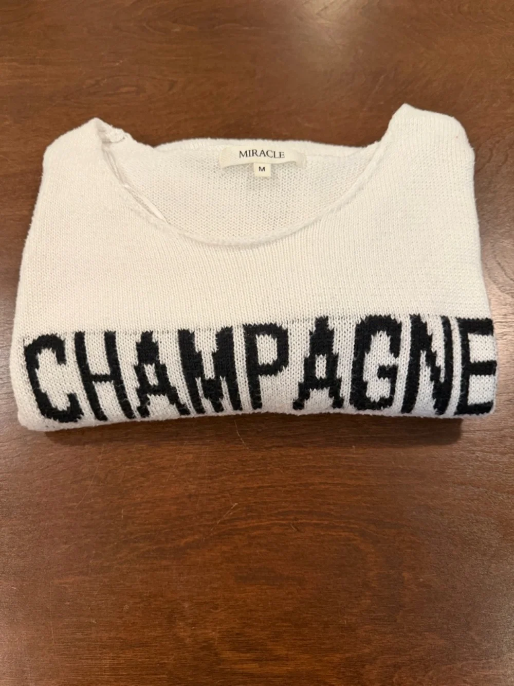 Miracle White Sweater with Black "CHAMPAGNE PLEASE" Text - Picture 3 of 3